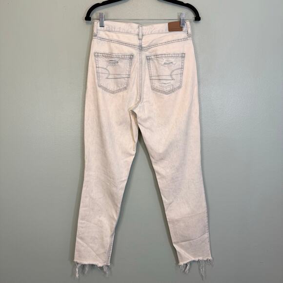 American Eagle Jeans Womens 2 Blue Light Wash Denim Straight Mid Rise Distressed - Picture 2 of 9